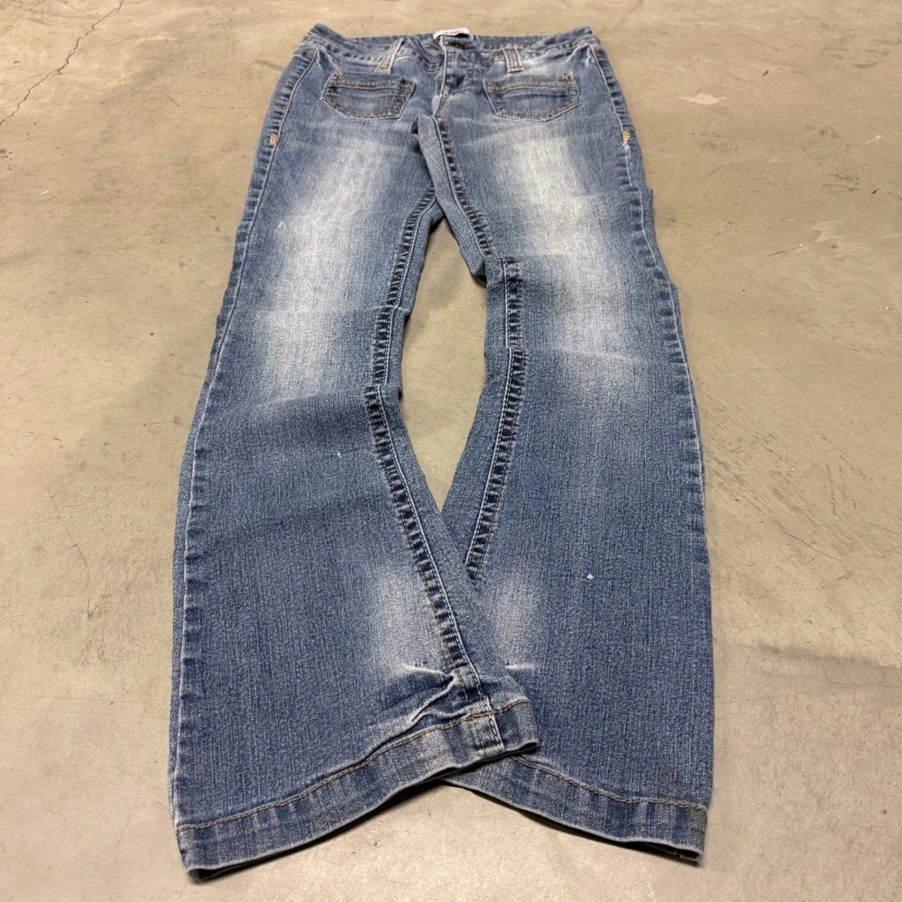 BONGO Women's Wide Leg Flared Jeans in Faded Blue